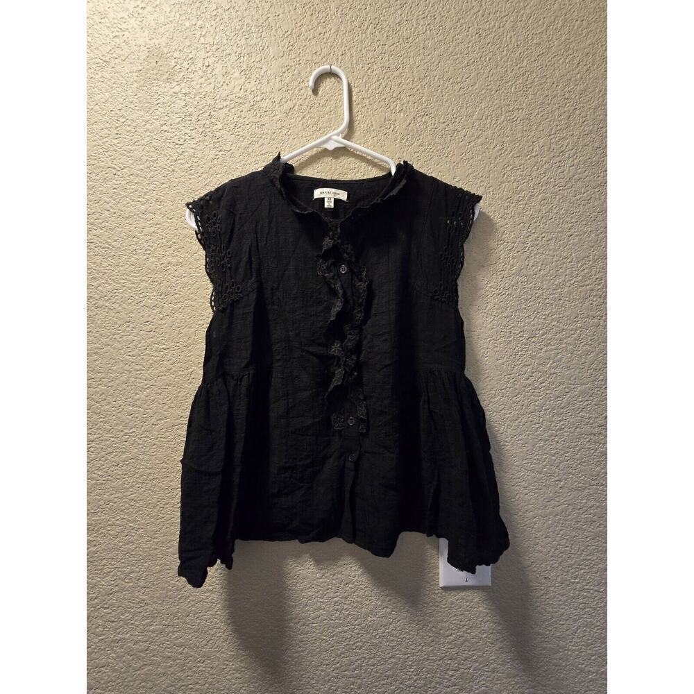 Max Studio Flutter Sleeve Baby Doll Blouse Black Size XS